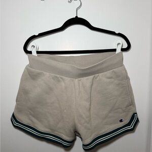 Champion Athletic Sweat Shorts in Beige with Dark Green Trim
